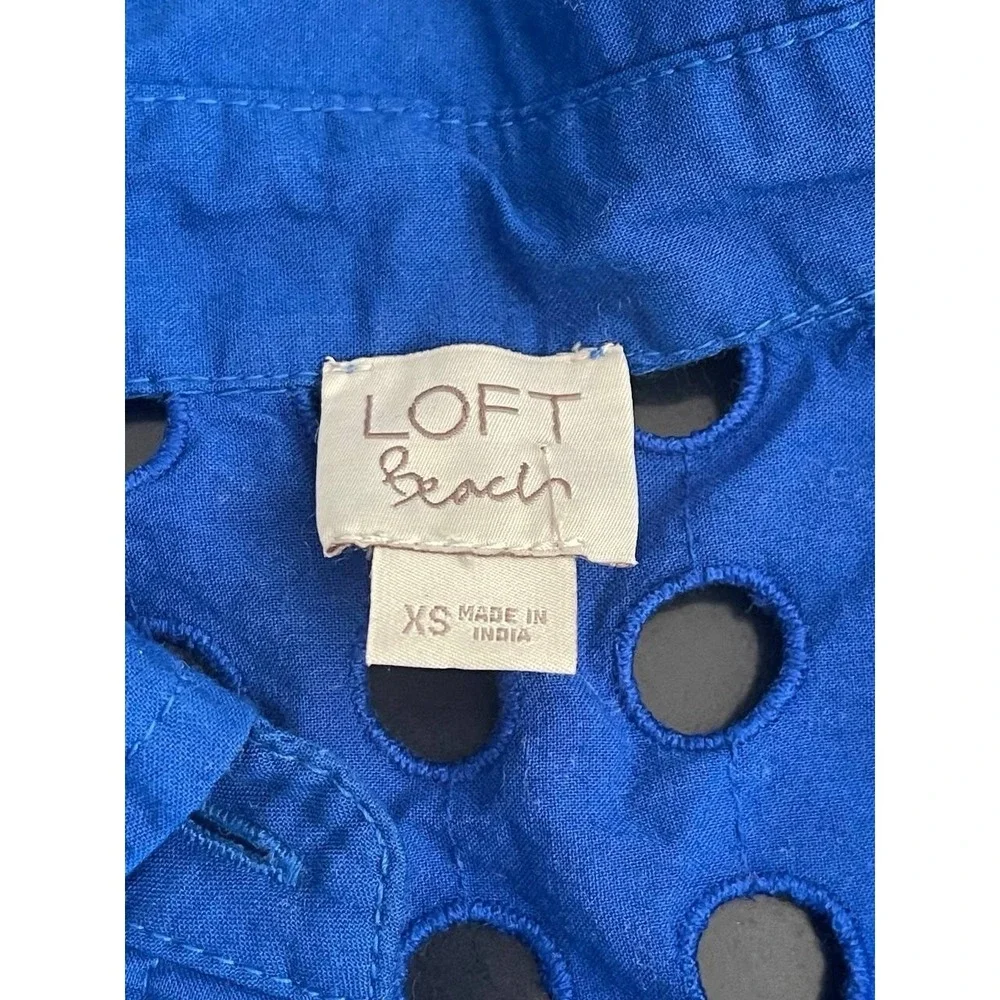 LOFT Beach Cobalt Blue Eyelet Set Button Down Shirt &‎ Shorts Top XS Shorts S